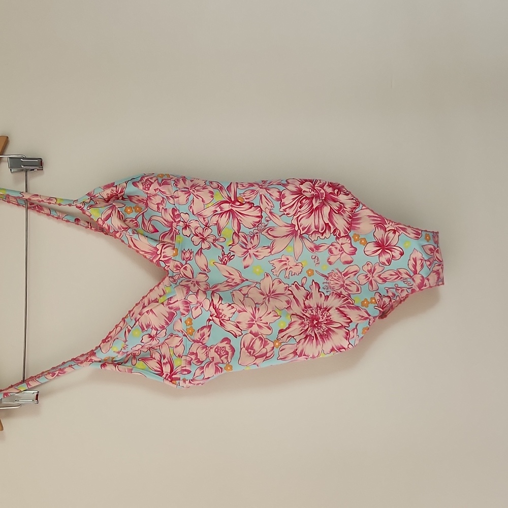 Rosa Ferrer one piece swimsuit pink and turquoise floral bathing suit size 10 - Picture 5 of 9